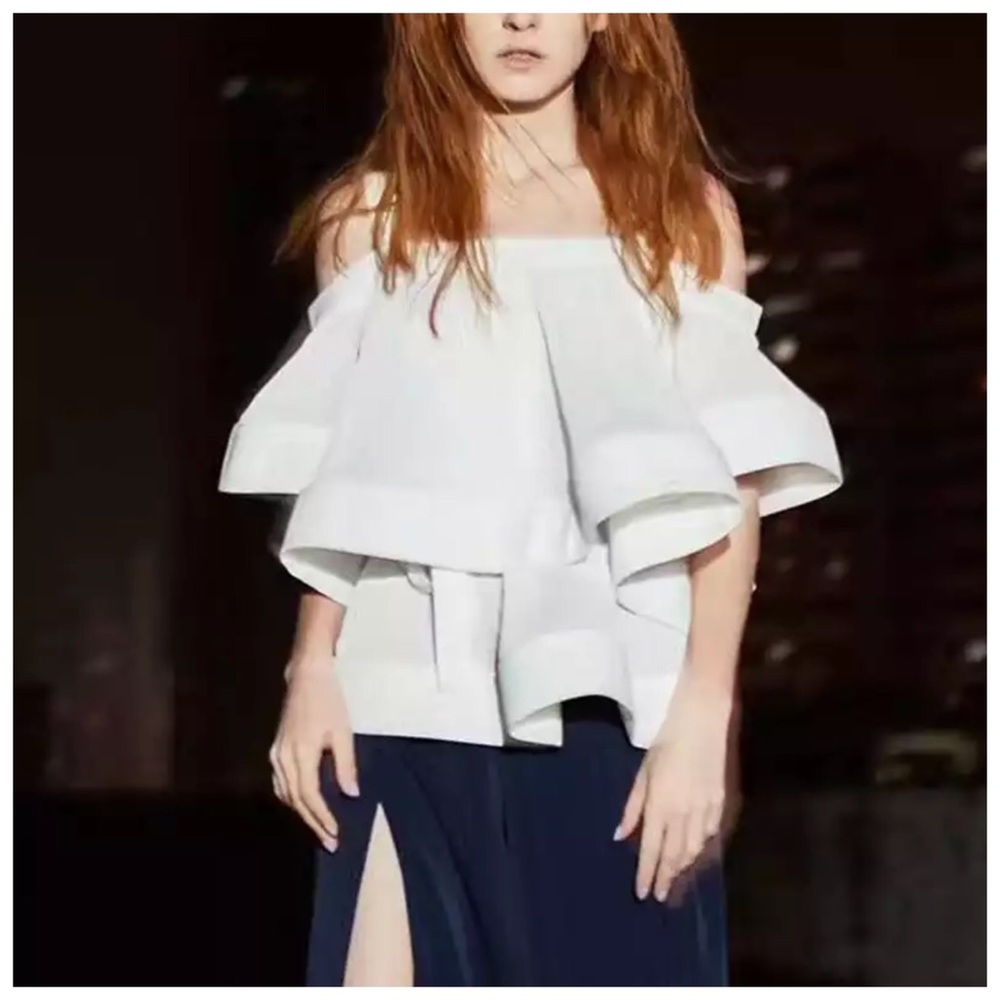 Eggshell White Flowing Ruffle Gorgeous Top - Picture 2 of 8